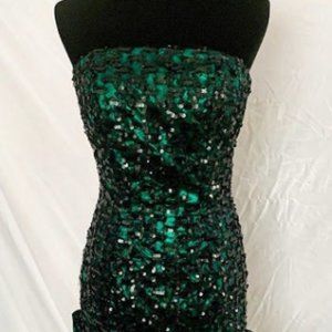 Vintage 1980's Green Black Sequin Prom Dress 6